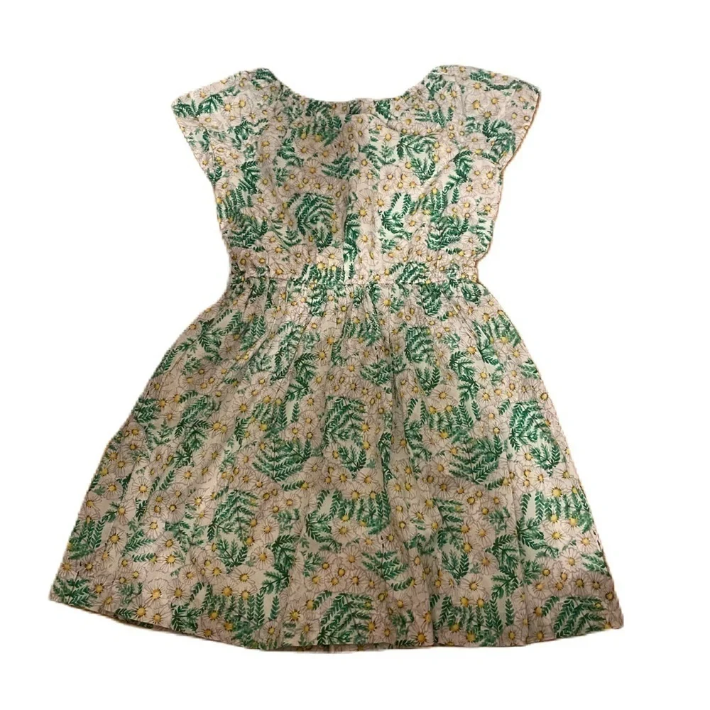 Gymboree Daisy Print Dress Sz Large 10-12 Green White Yellow Kids Girls